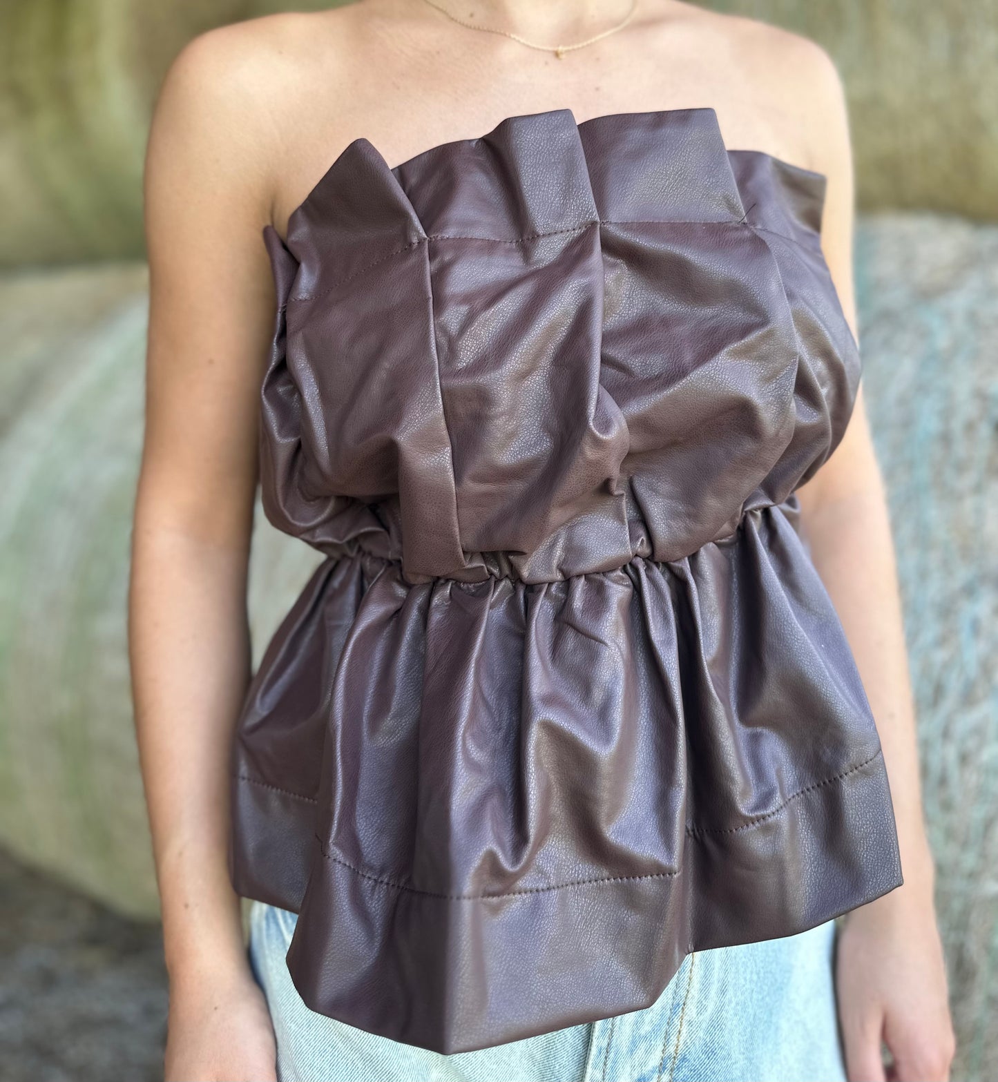 Faux Leather Strapless Top