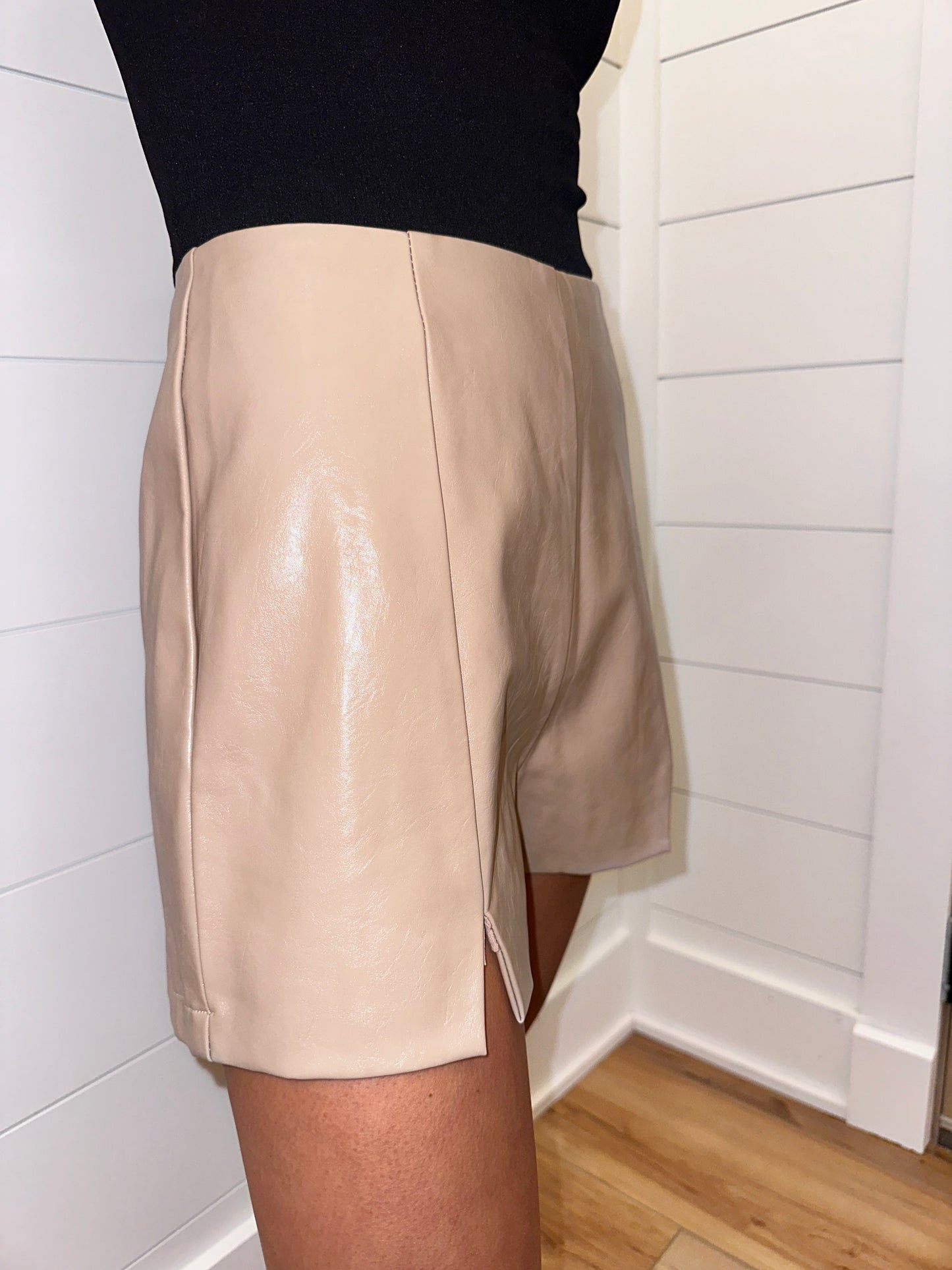 Leather Taupe Shorts