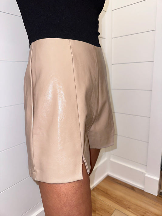 Leather Taupe Shorts